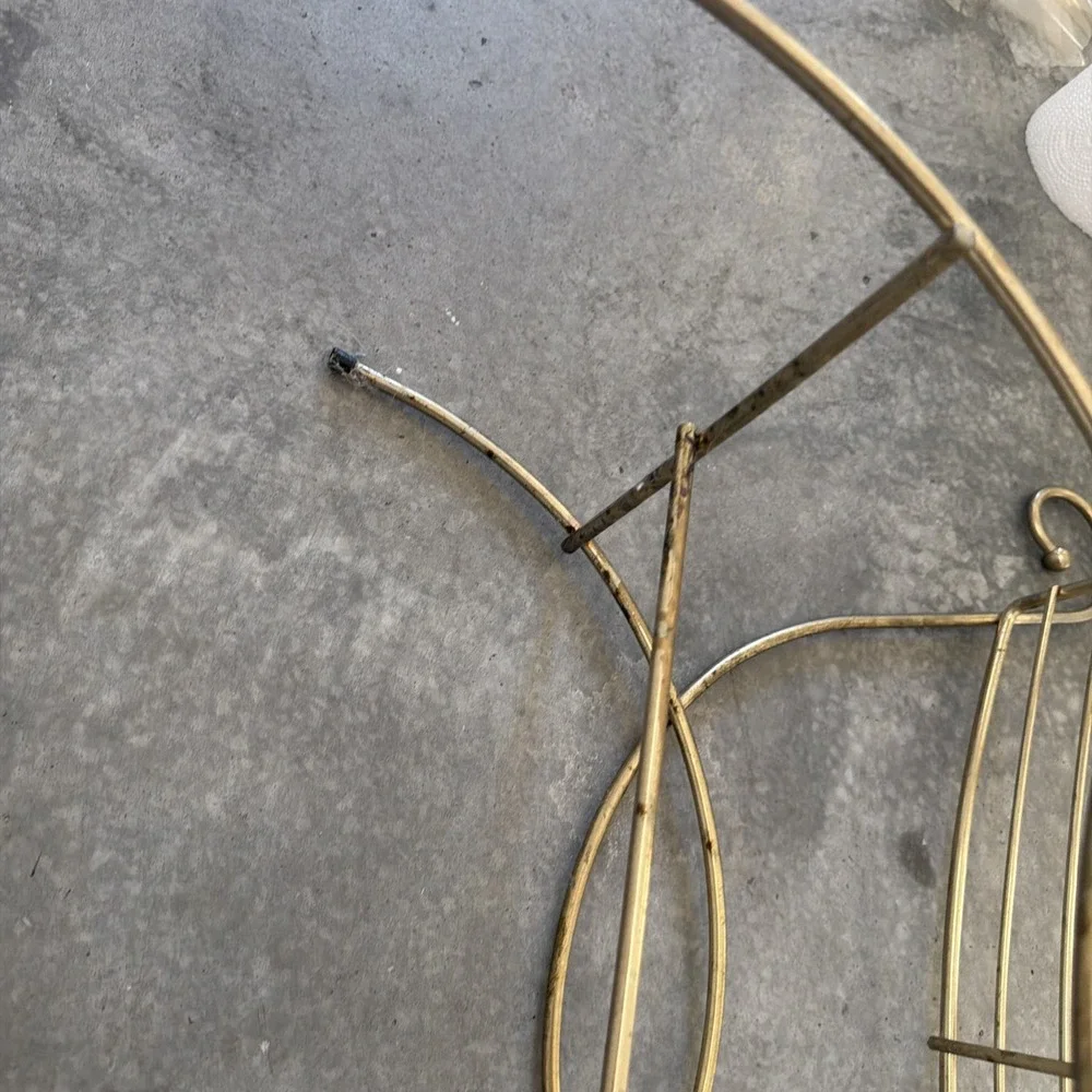 Vintage Hollywood Regency Gold Metal Wire Vanity Bench Stool